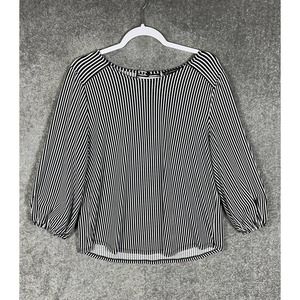 Adrianna Papell Long Puff Sleeve Striped Pullover Top Womens Size‎ Large Stretch
